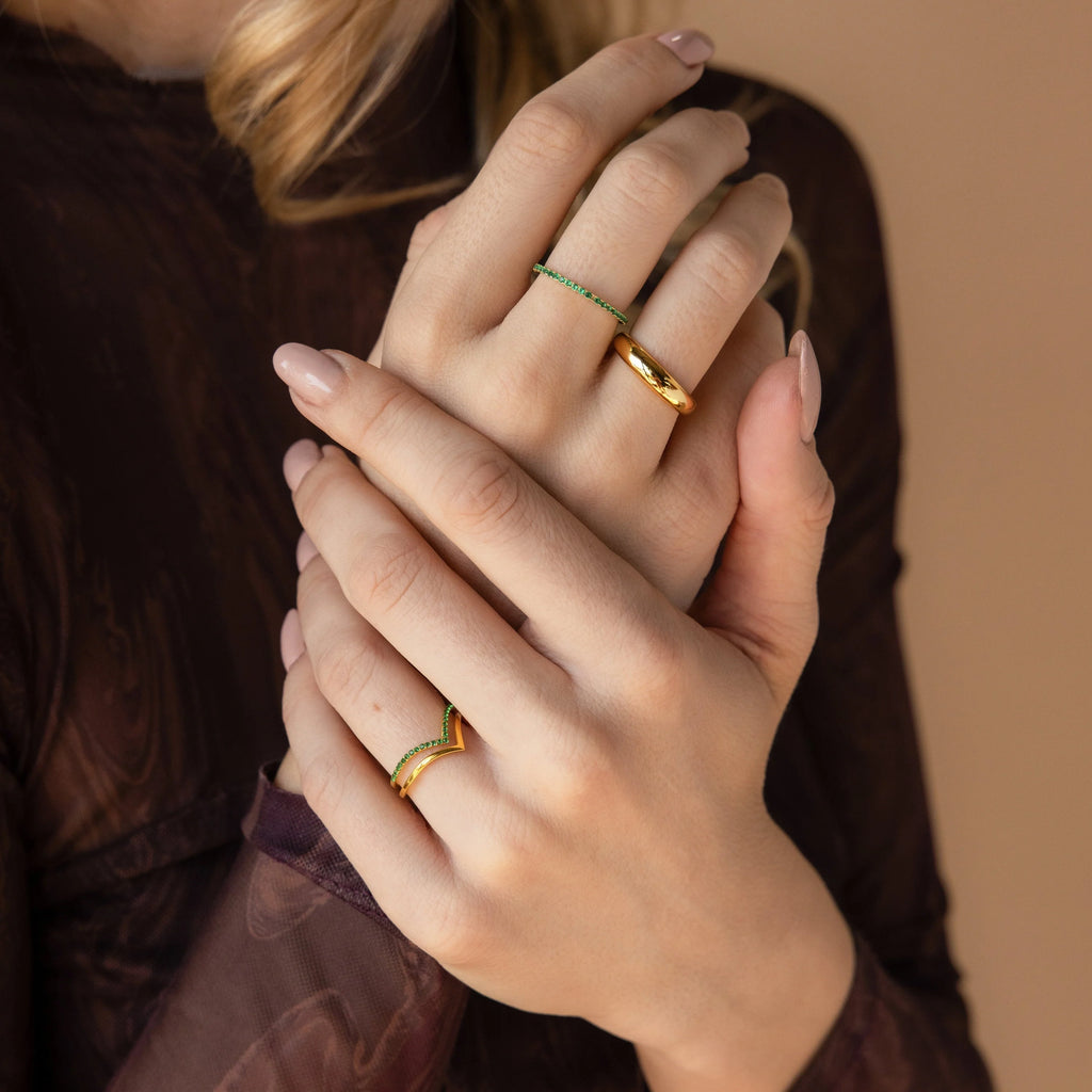 Chevron Birthstone Rings Set Silver 18K Gold Plated