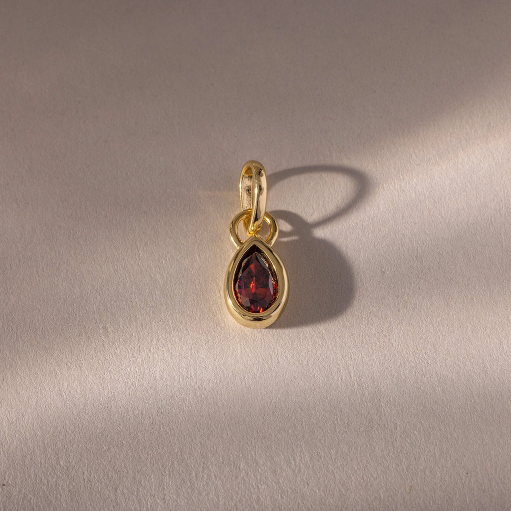 Garnet Teardrop Charm Silver 18K Gold Plated
