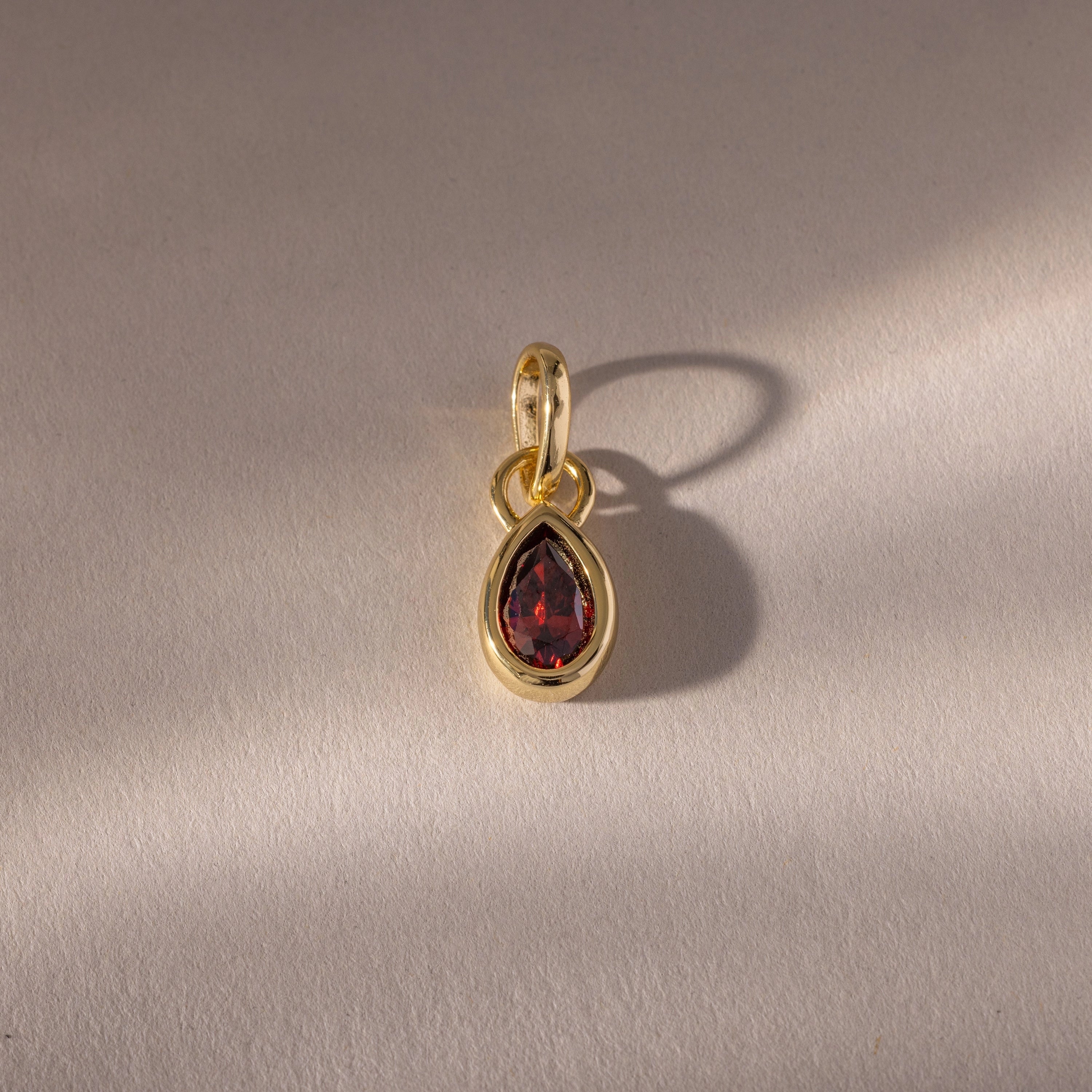 Garnet Teardrop Charm Silver 18K Gold Plated