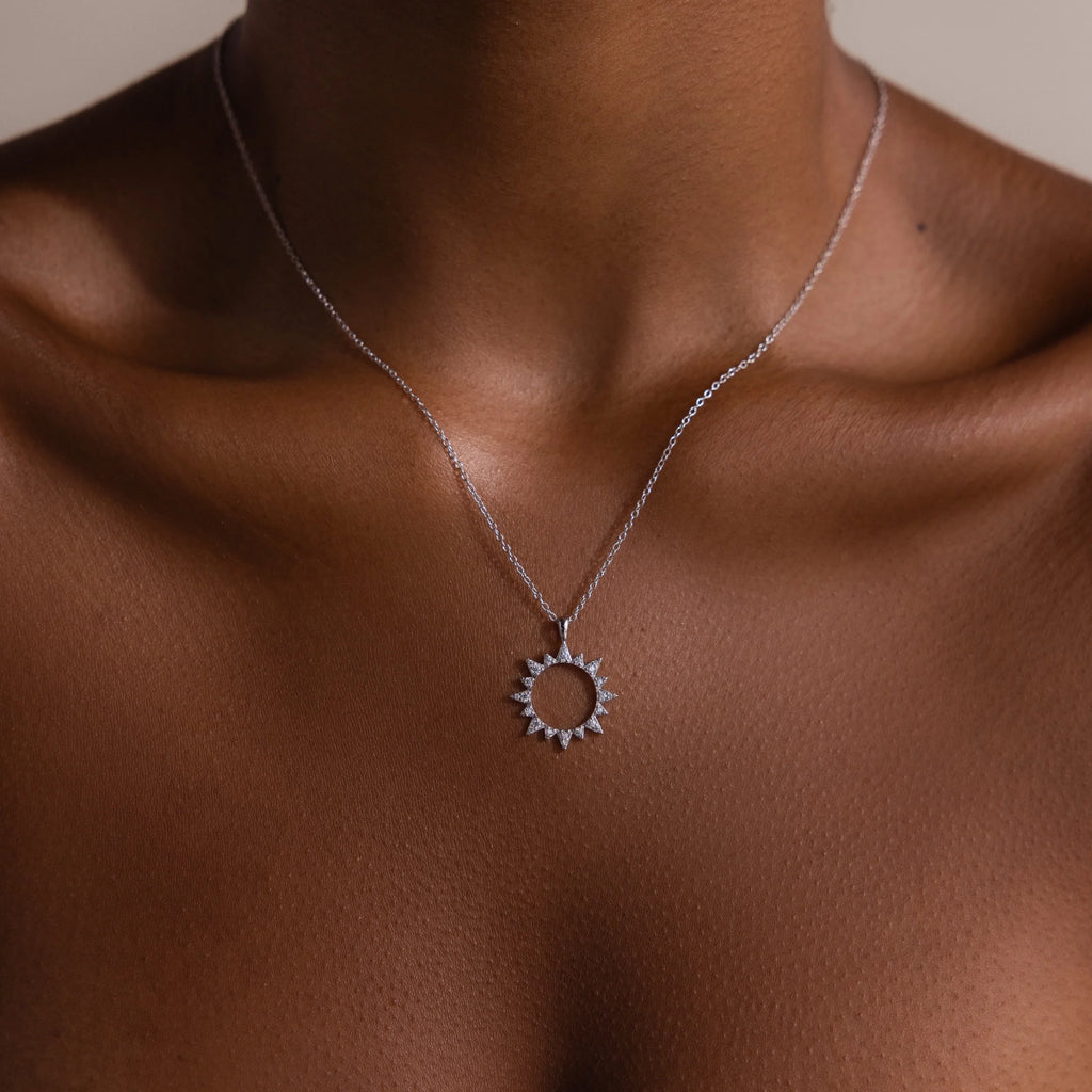 Pave Sun Necklace Silver 18K Gold Plated