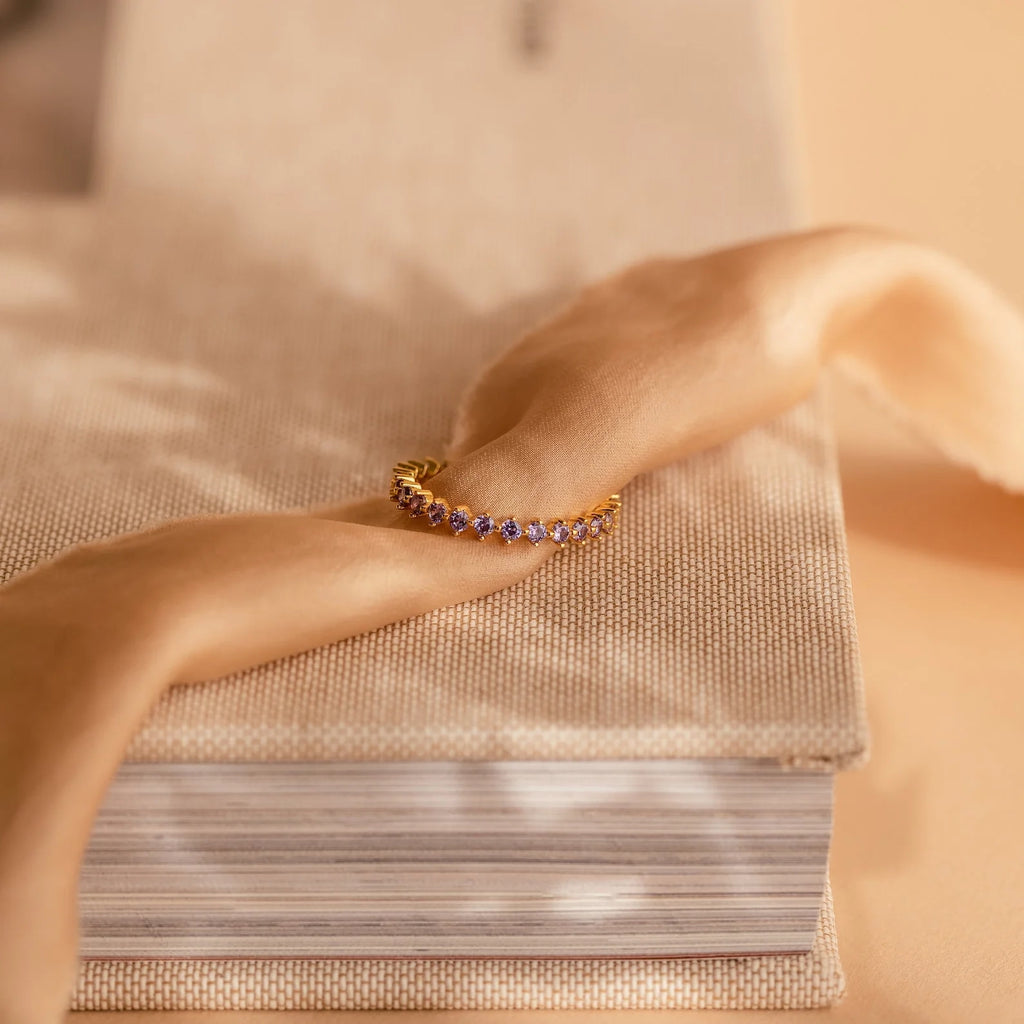 Amethyst Eternity Ring Silver 18K Gold Plated