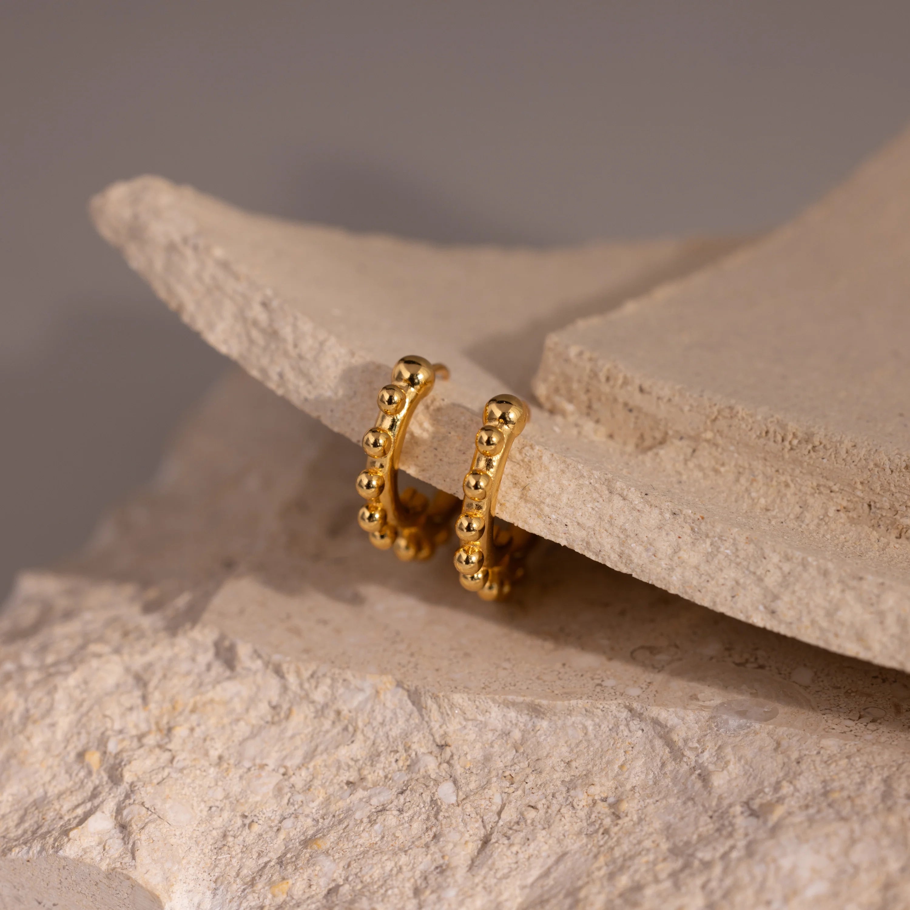 Beaded Hoops Silver 18K Gold Plated