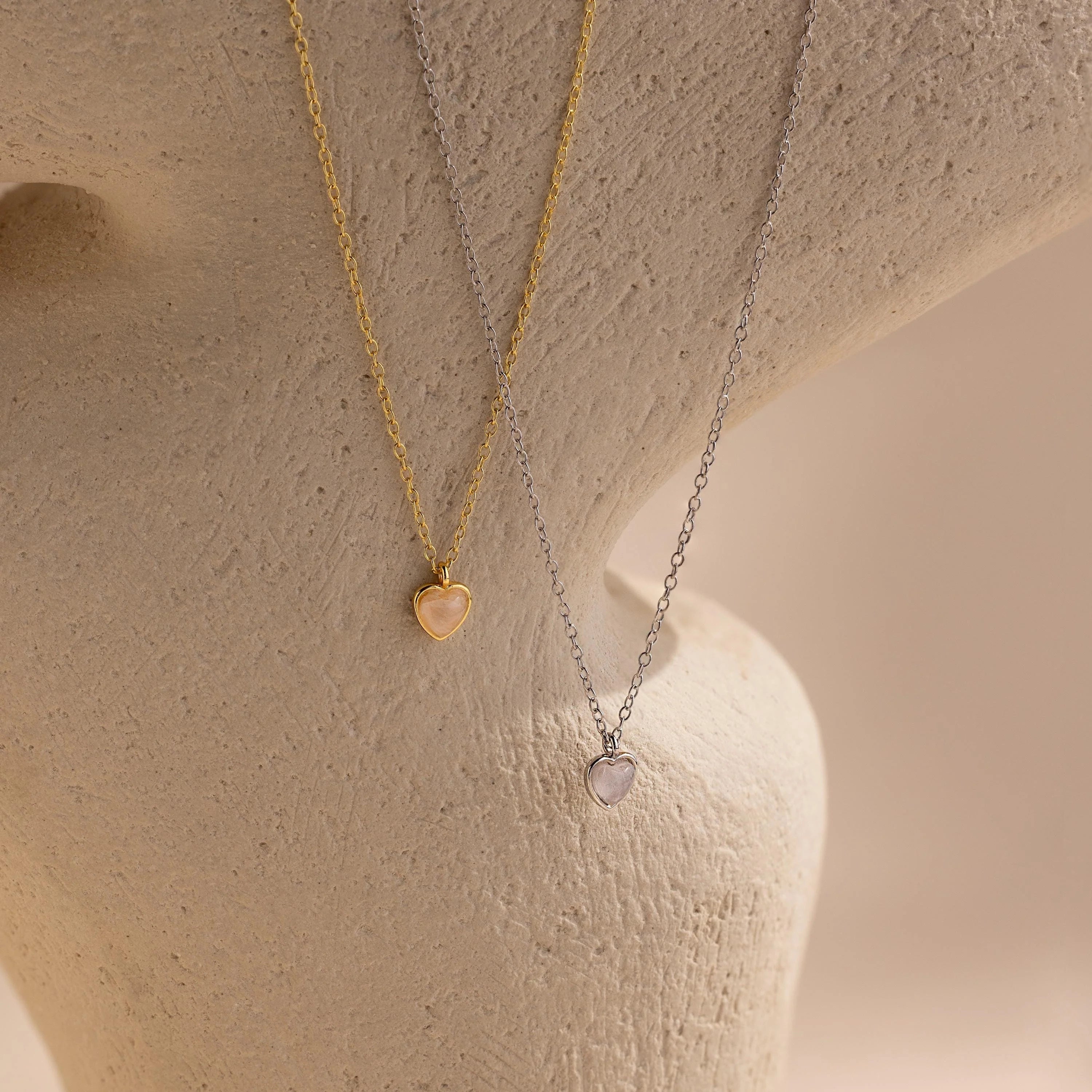 Rose Quartz Heart Charm Necklace Silver 18K Gold Plated