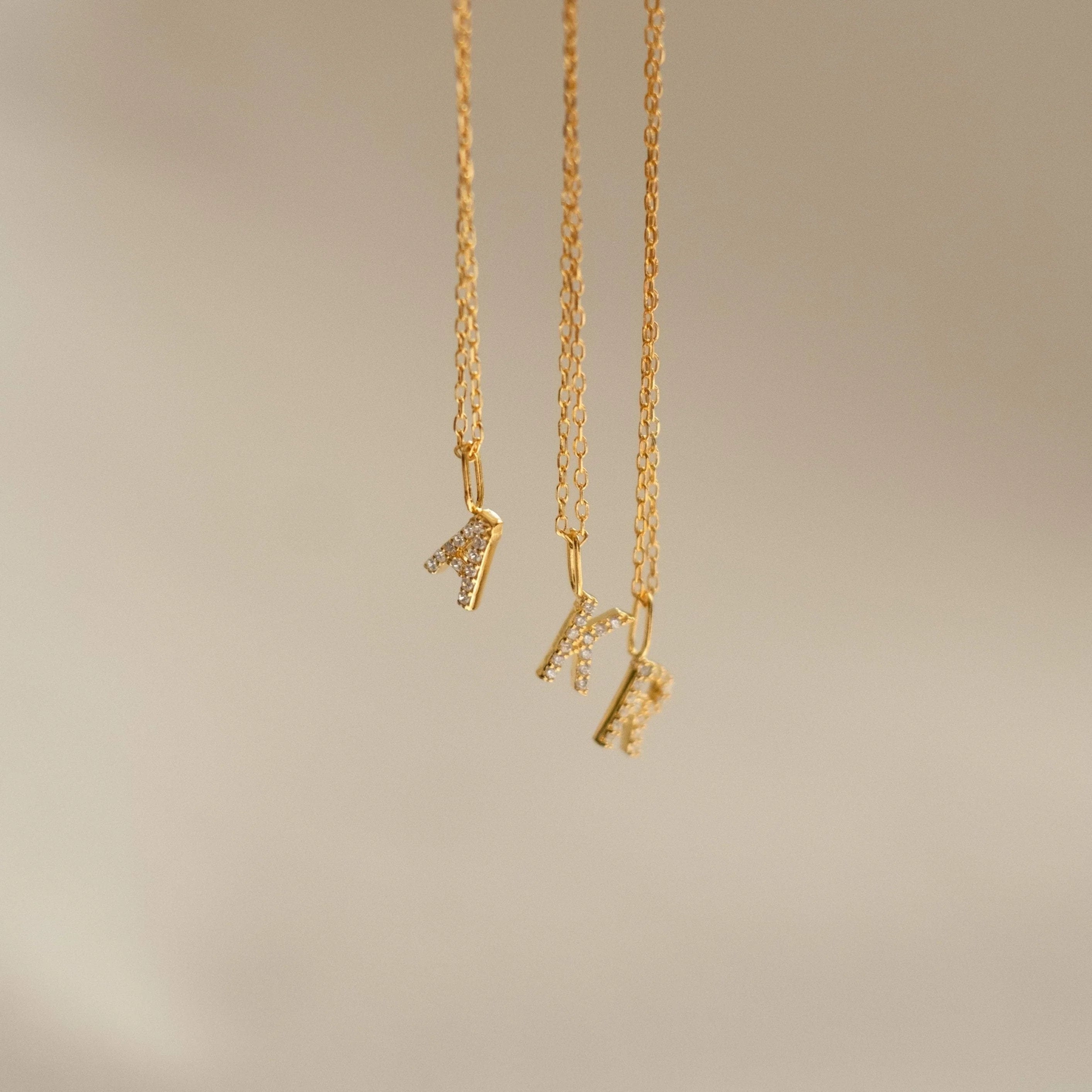 Dangling Pave Initial Necklace Silver 18K Gold Plated