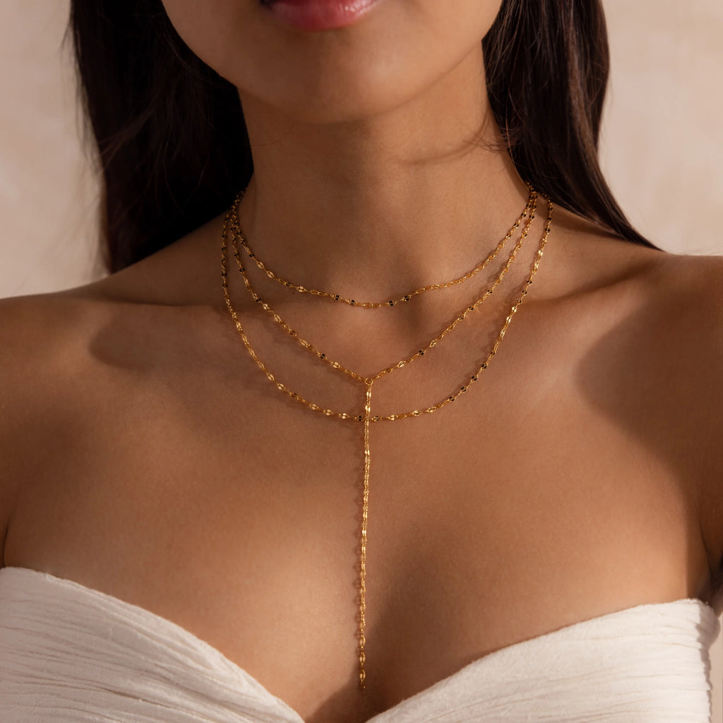 Sparkling Layered Lariat Necklace Silver 18K Gold Plated