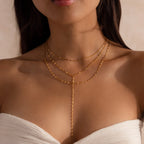 Sparkling Layered Lariat Necklace Silver 18K Gold Plated