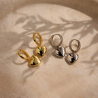 Puff Heart Charm Huggies Silver 18K Gold Plated