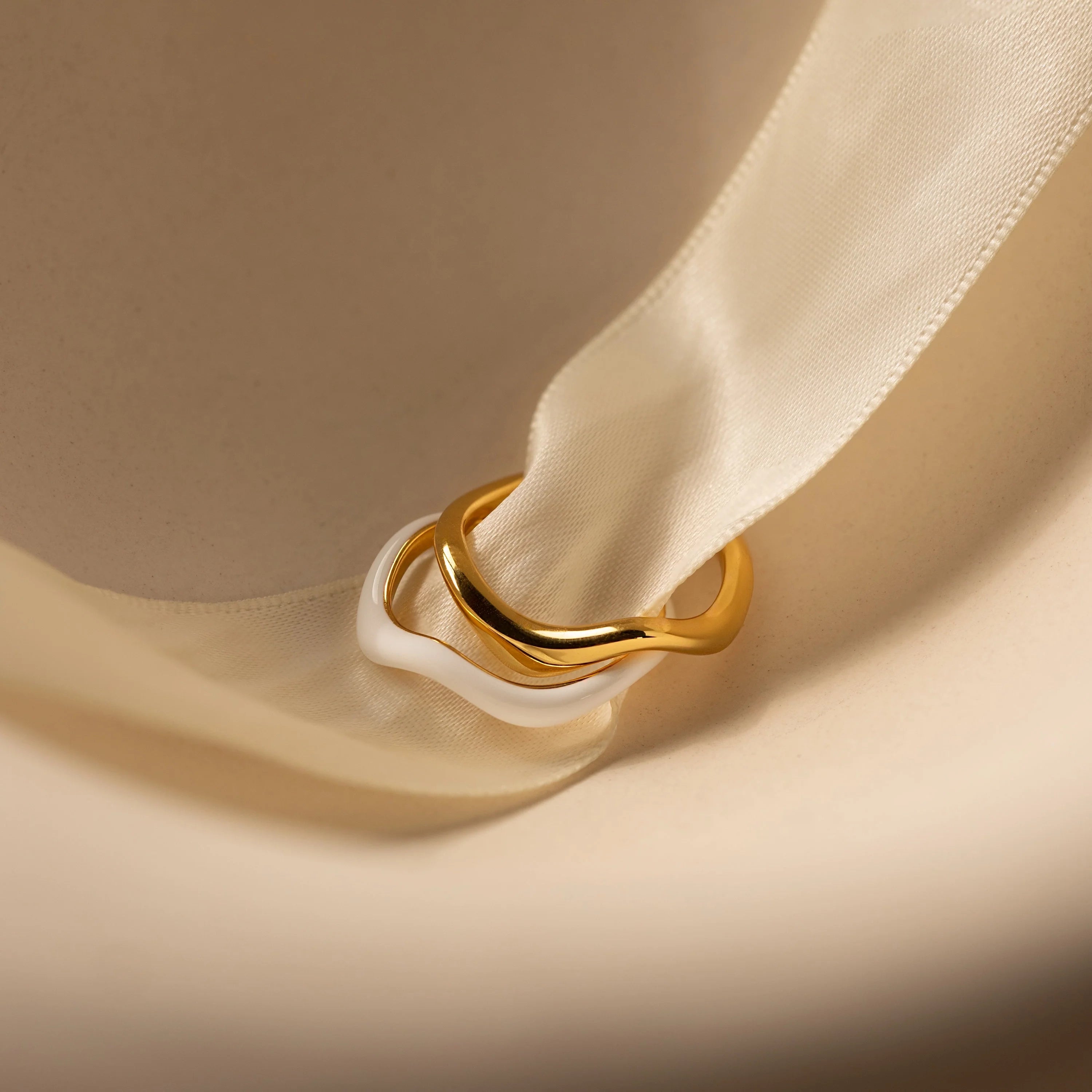 Duo Wave Ring Set Silver 18K Gold Plated