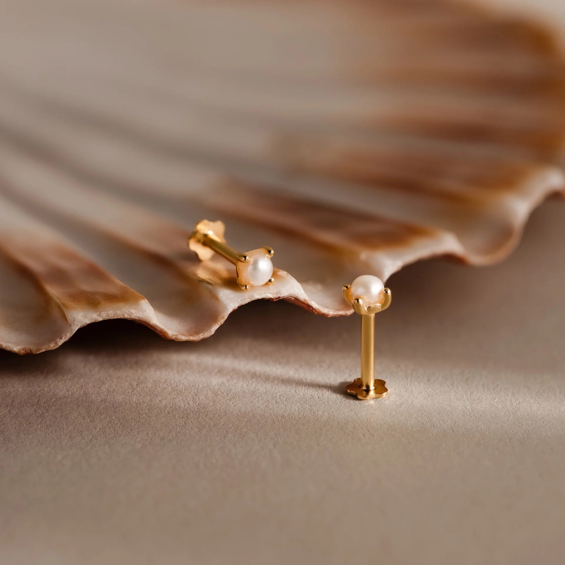 Pearl Flat Back Studs Silver 18K Gold Plated