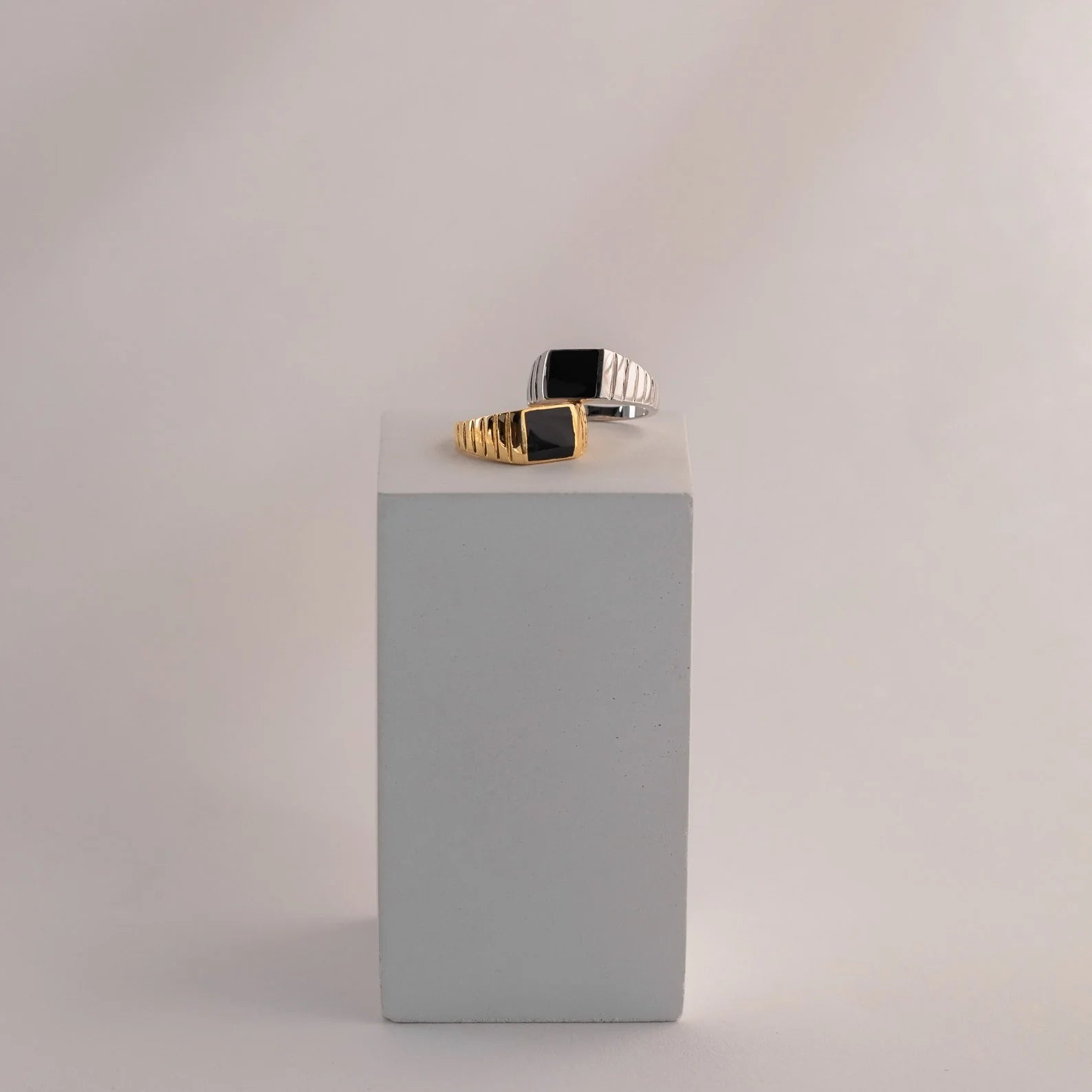 Black Enamel Signet Ring Silver 18K Gold Plated