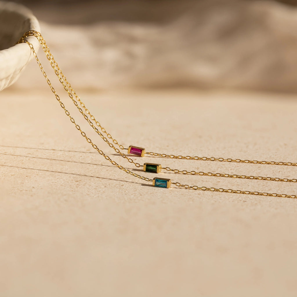 Baguette Cut Birthstone Bracelet Silver 18K Gold Plated