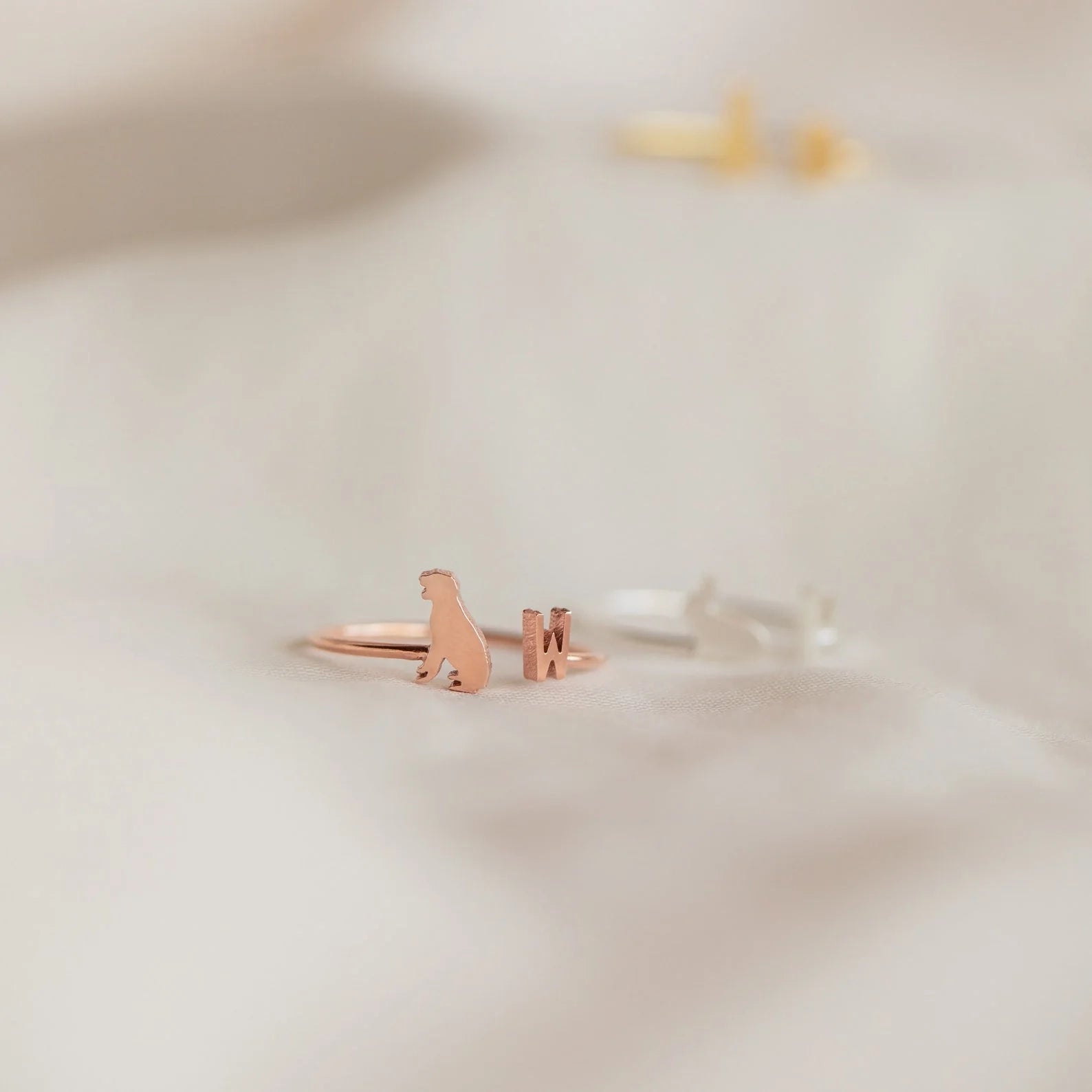 Duo Pet Initial Ring Silver 18K Gold Plated