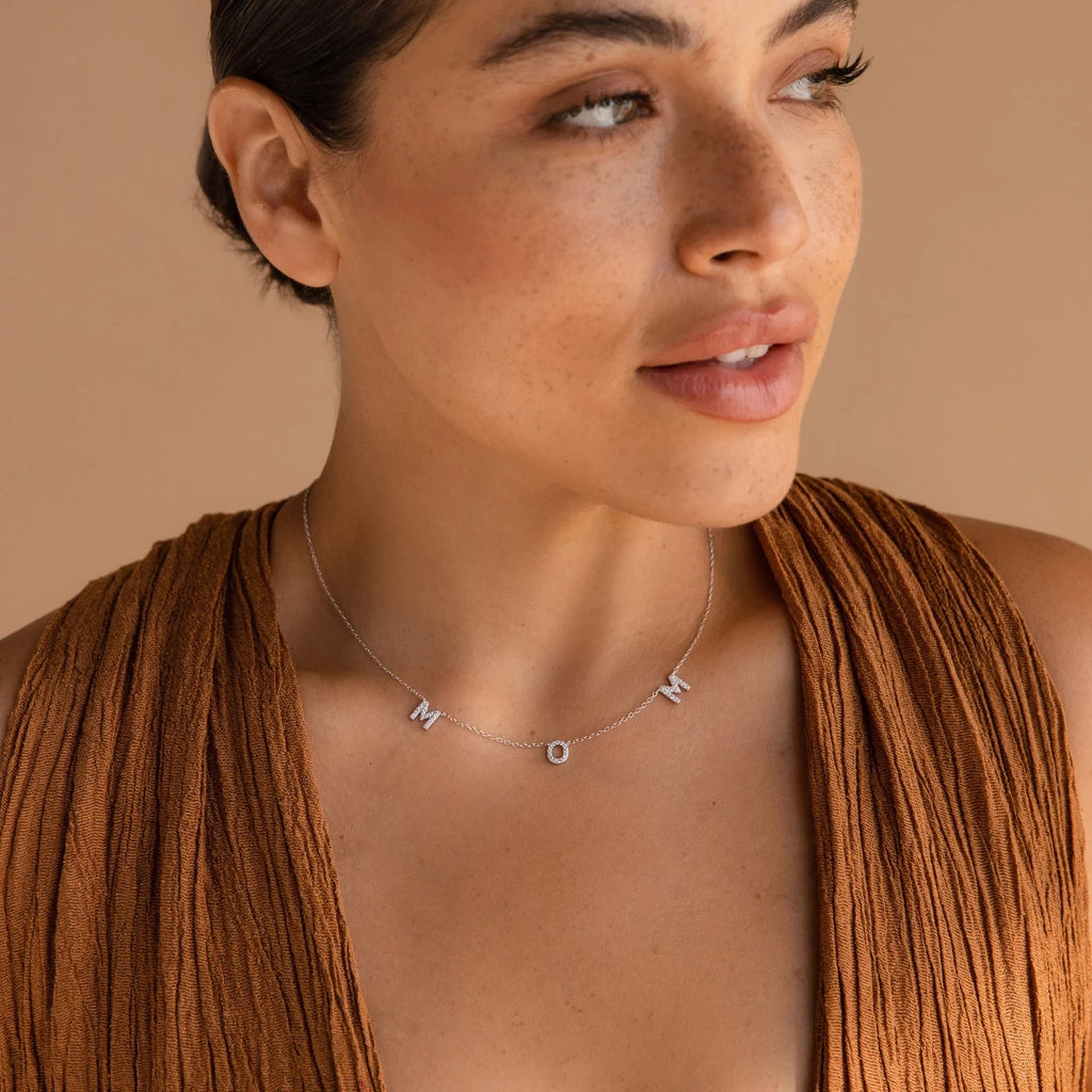 Diamonds Pave Mom Necklace Silver 18K Gold Plated