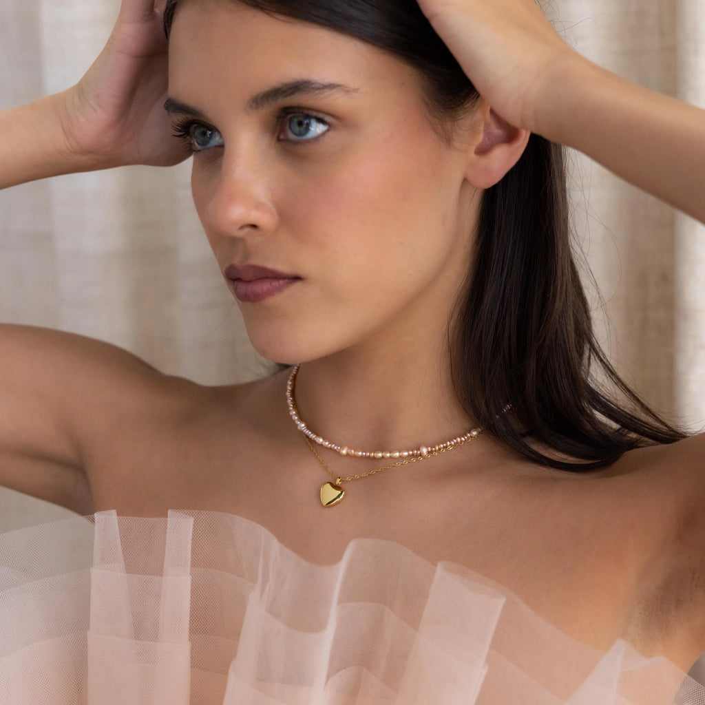 Blush Pearl Beaded Necklace Silver 18K Gold Plated