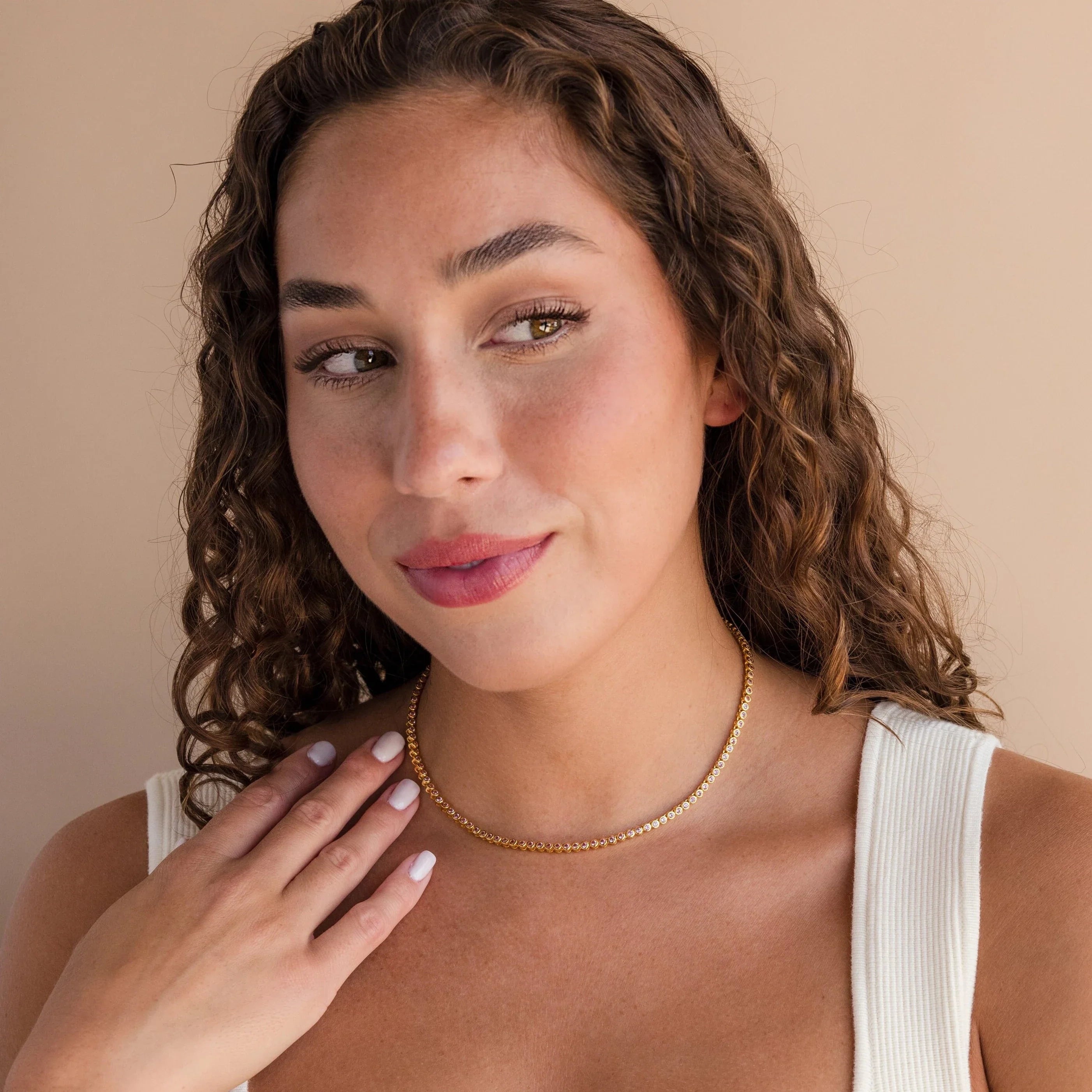 Pink Bezel Tennis Necklace Silver 18K Gold Plated
