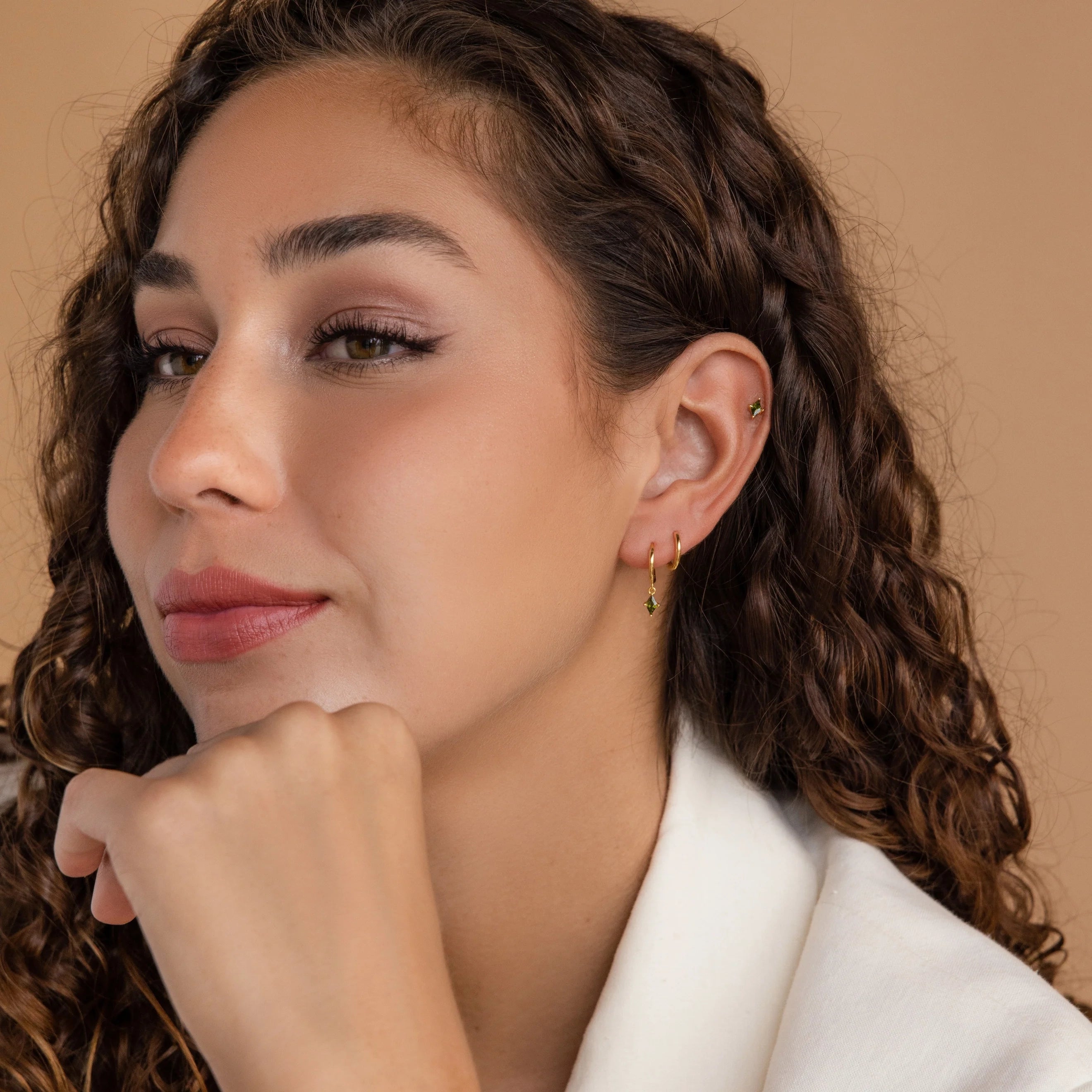 Peridot Earrings Set Silver 18K Gold Plated