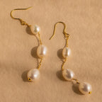 Long Pearl Dangle Earrings Silver 18K Gold Plated