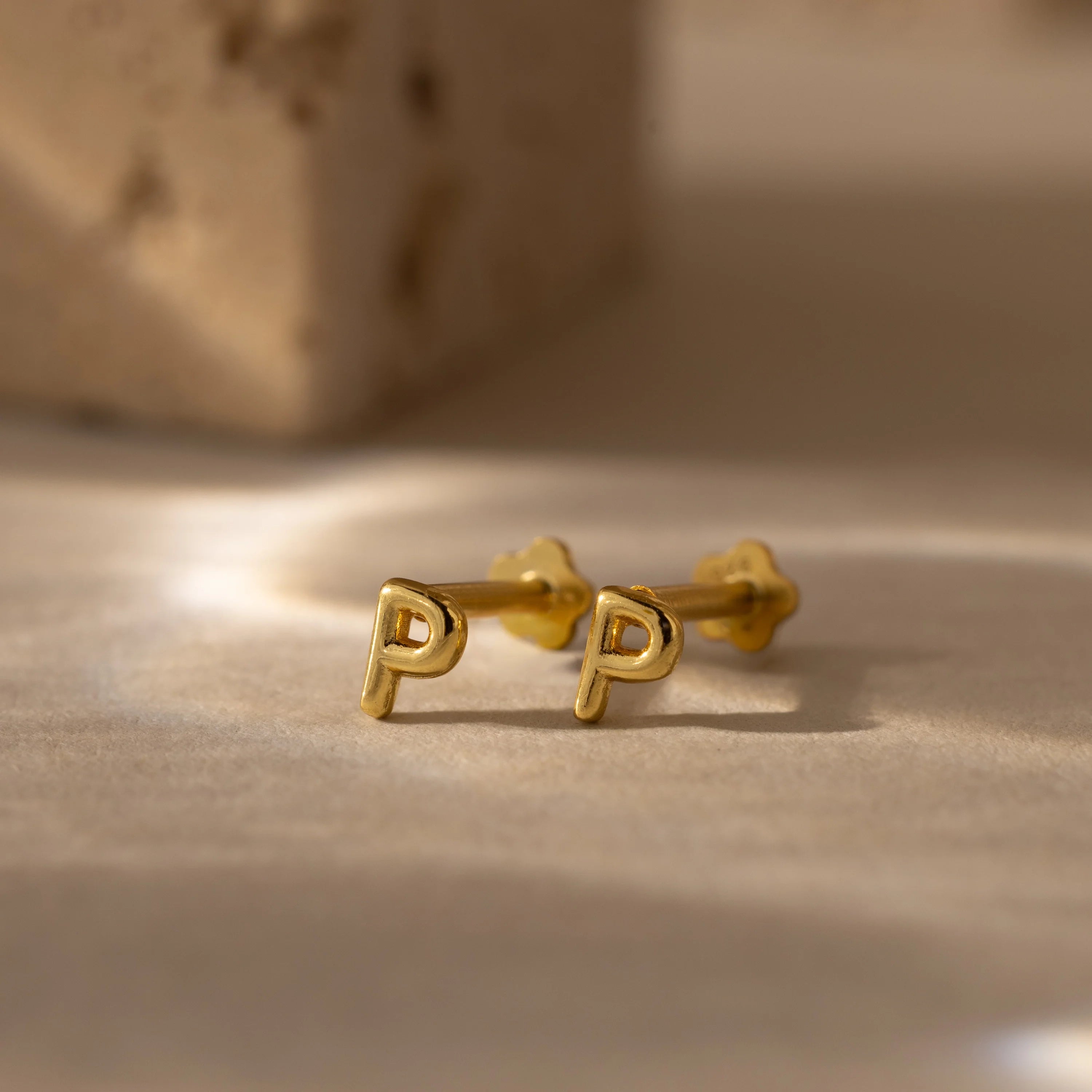Bubble Initial Flatback Studs Silver 18K Gold Plated