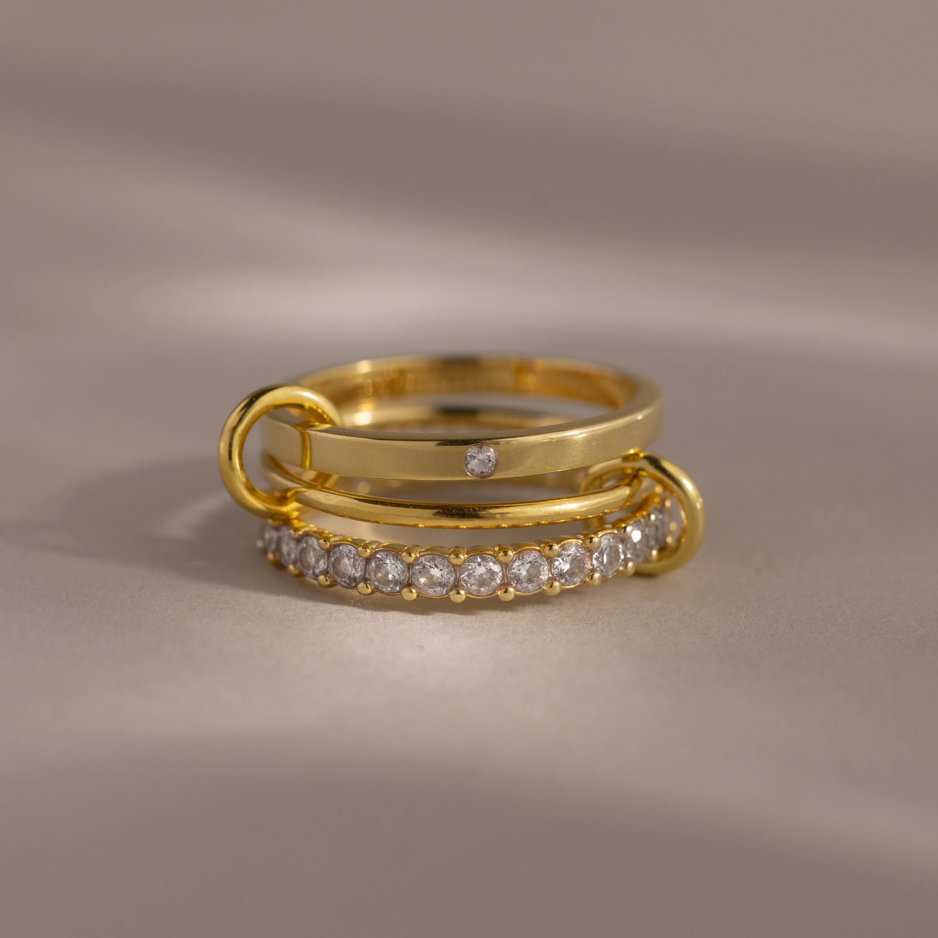 Birthstone Triple Eternity Band Ring Set Silver 18K Gold Plated