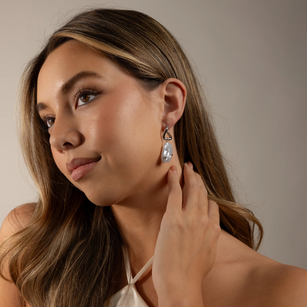 Celestial Baroque Pearl Charm Hoops Silver 18K Gold Plated