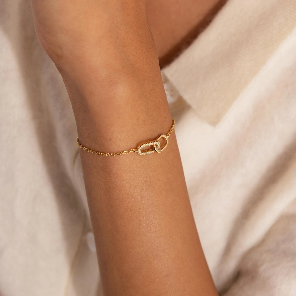Pave Linked Pendant Bracelet Silver 18K Gold Plated