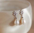 Pearl Diamond Drop Earrings Silver 18K Gold Plated