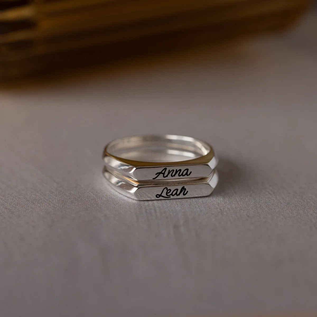 Paris Thin Name Signet Ring  Silver 18K Gold Plated