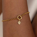 Pave Hamsa Hand Charm Silver 18K Gold Plated