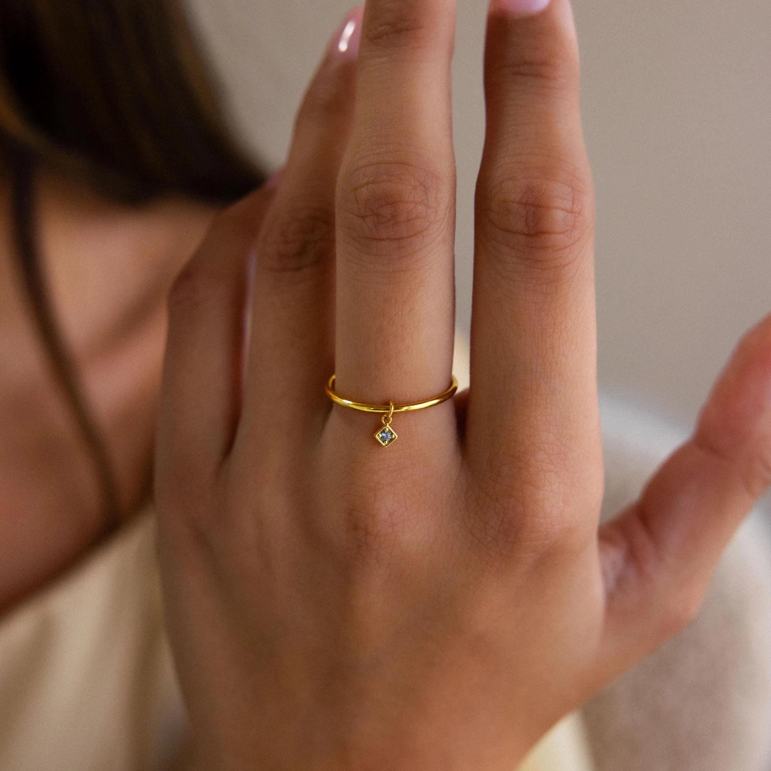 Dainty Birthstone Drop Ring Silver 18K Gold Plated