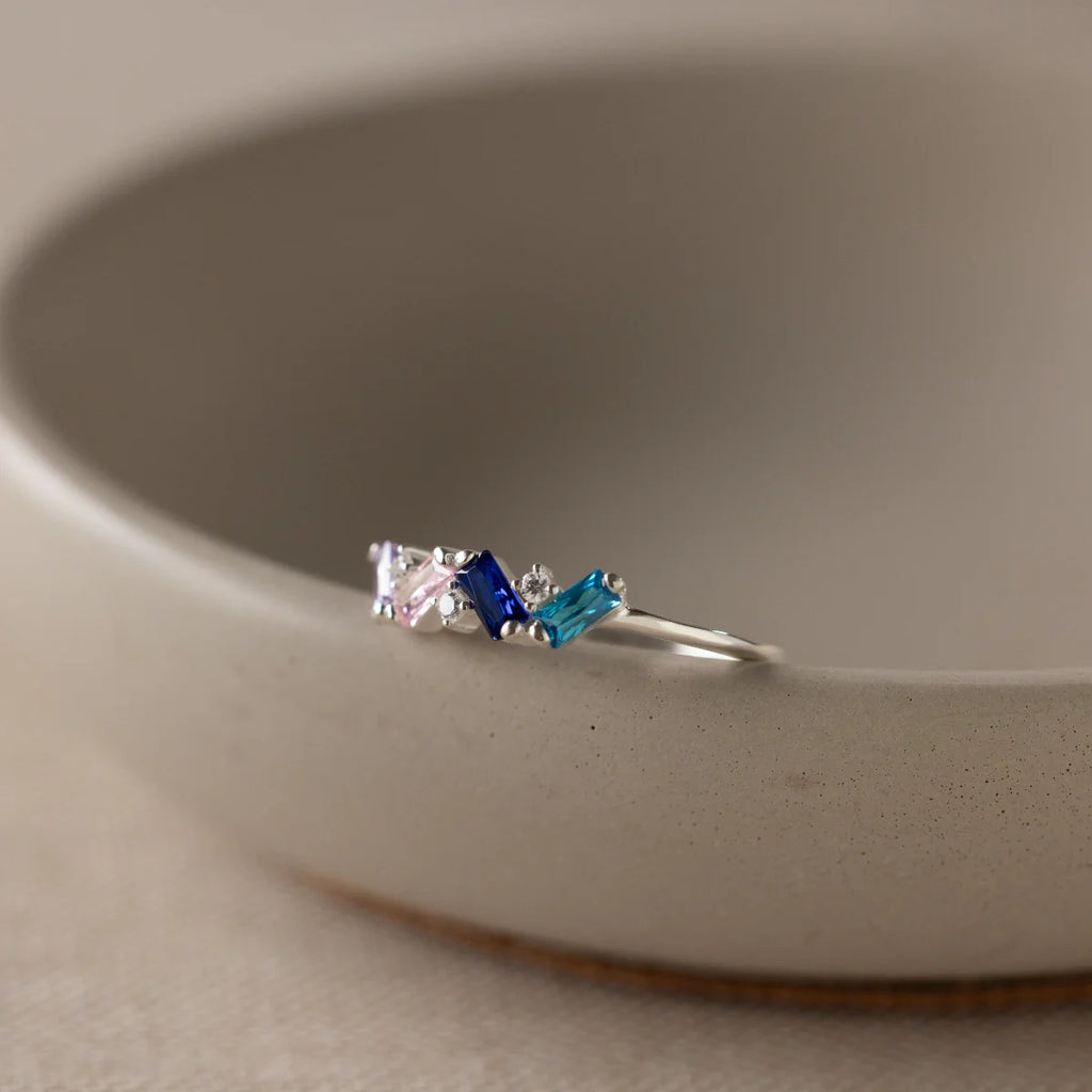 Baguette Cut Birthstone Ring Silver 18K Gold Plated