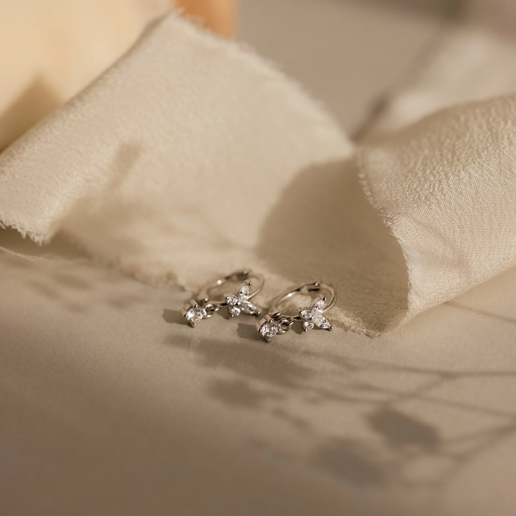 Diamond Butterfly Drop Huggies Silver 18K Gold Plated