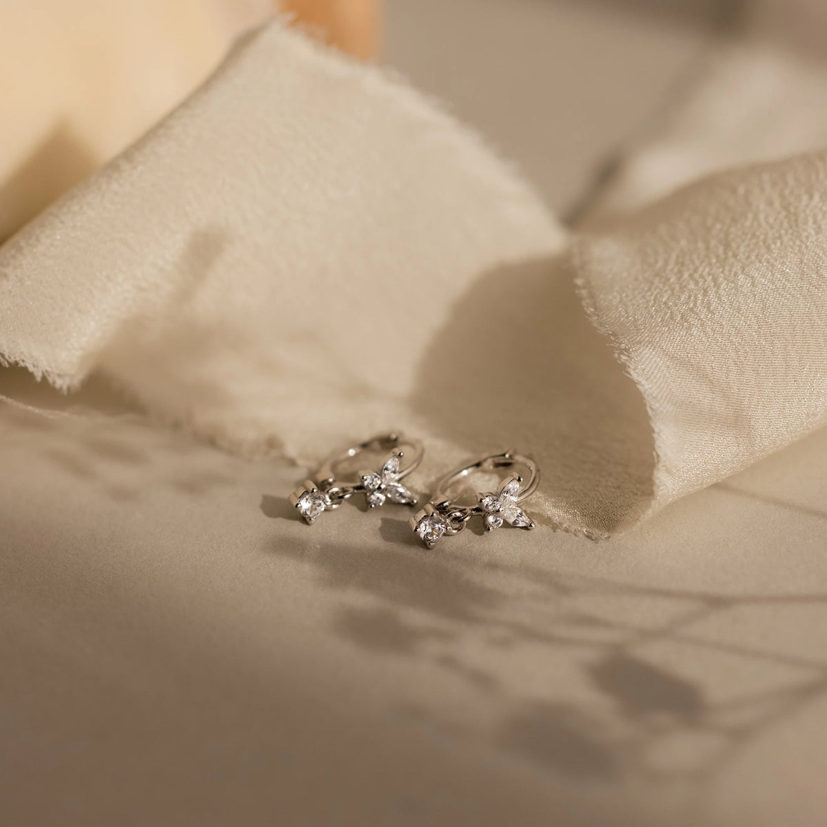 Diamond Butterfly Drop Huggies Silver 18K Gold Plated