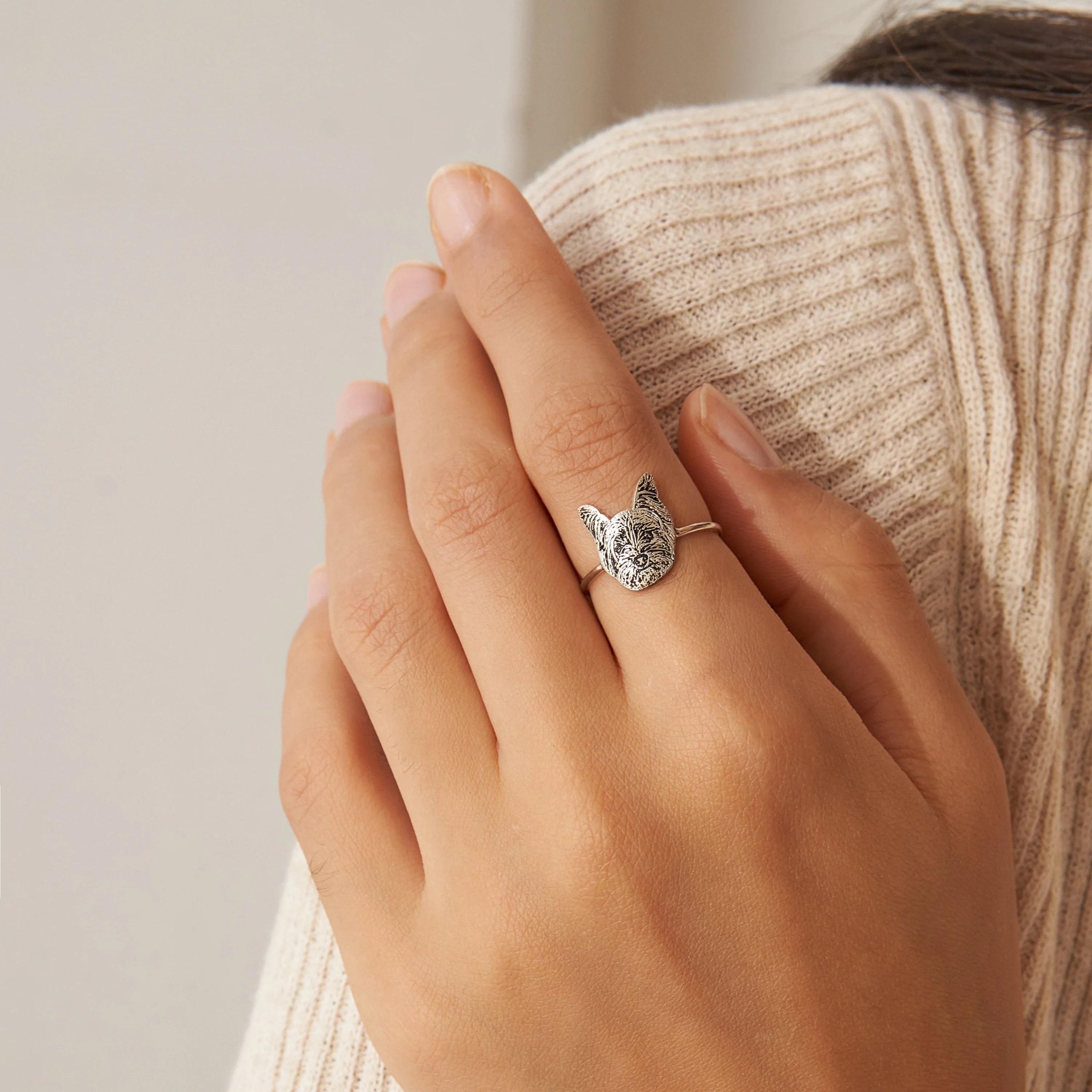Pet Portrait Ring Silver 18K Gold Plated