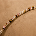 Rose Quartz Beaded Necklace Silver 18K Gold Plated