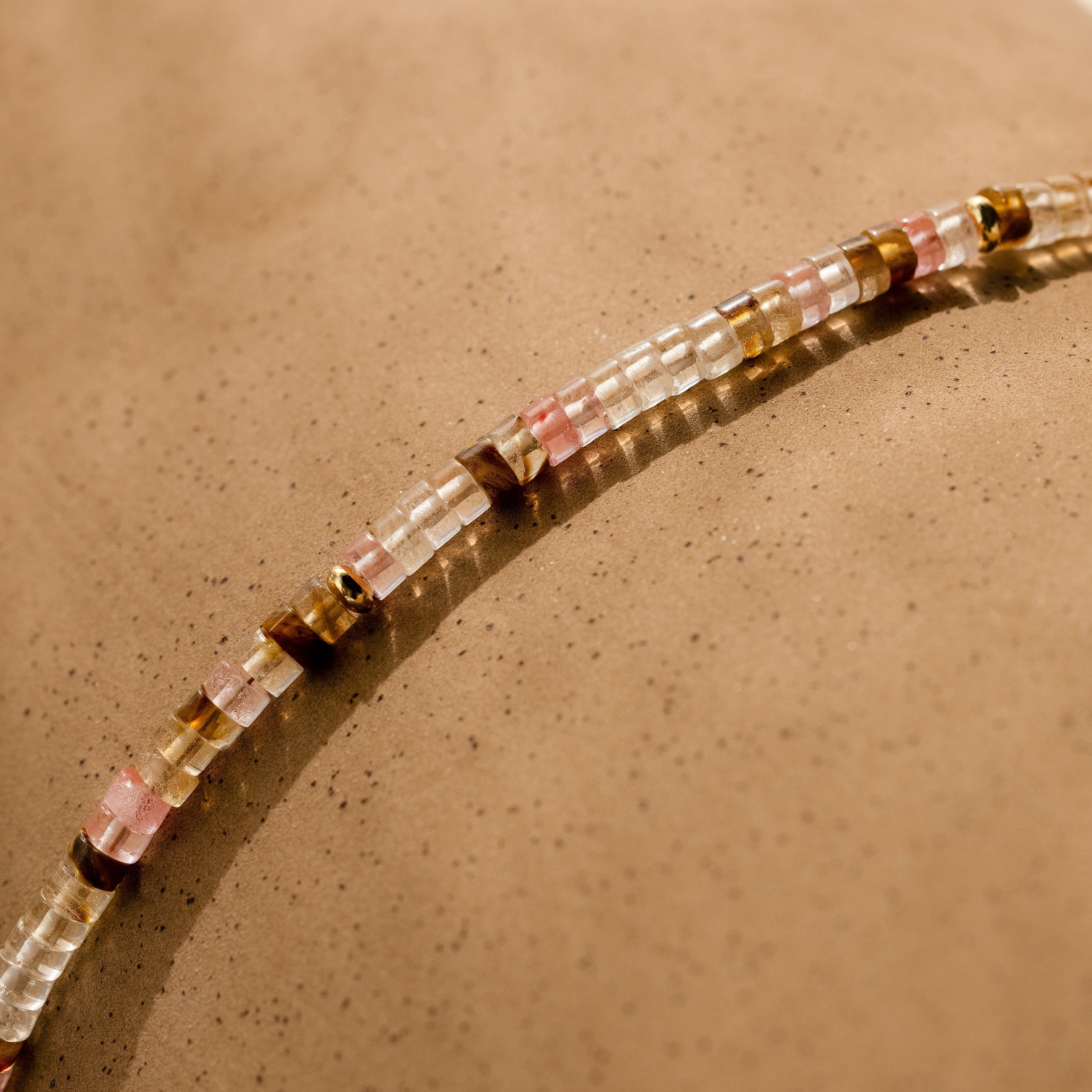Rose Quartz Beaded Necklace Silver 18K Gold Plated