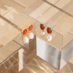 Carnelian Pearl Earrings Silver 18K Gold Plated