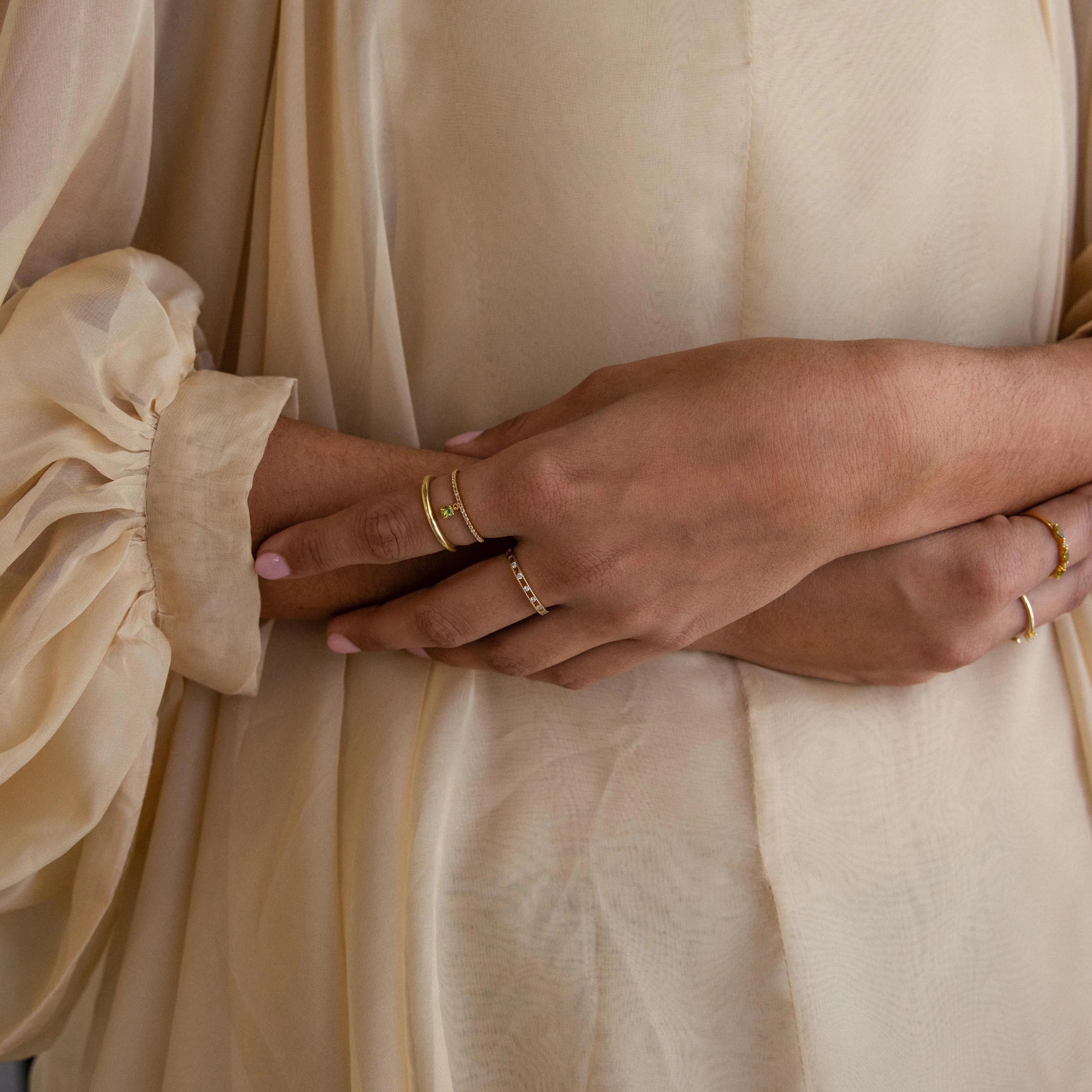 Pave Birthstone Drop Ring Silver 18K Gold Plated