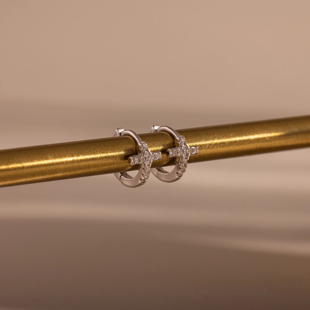 Diamond Cross Huggies Silver 18K Gold Plated