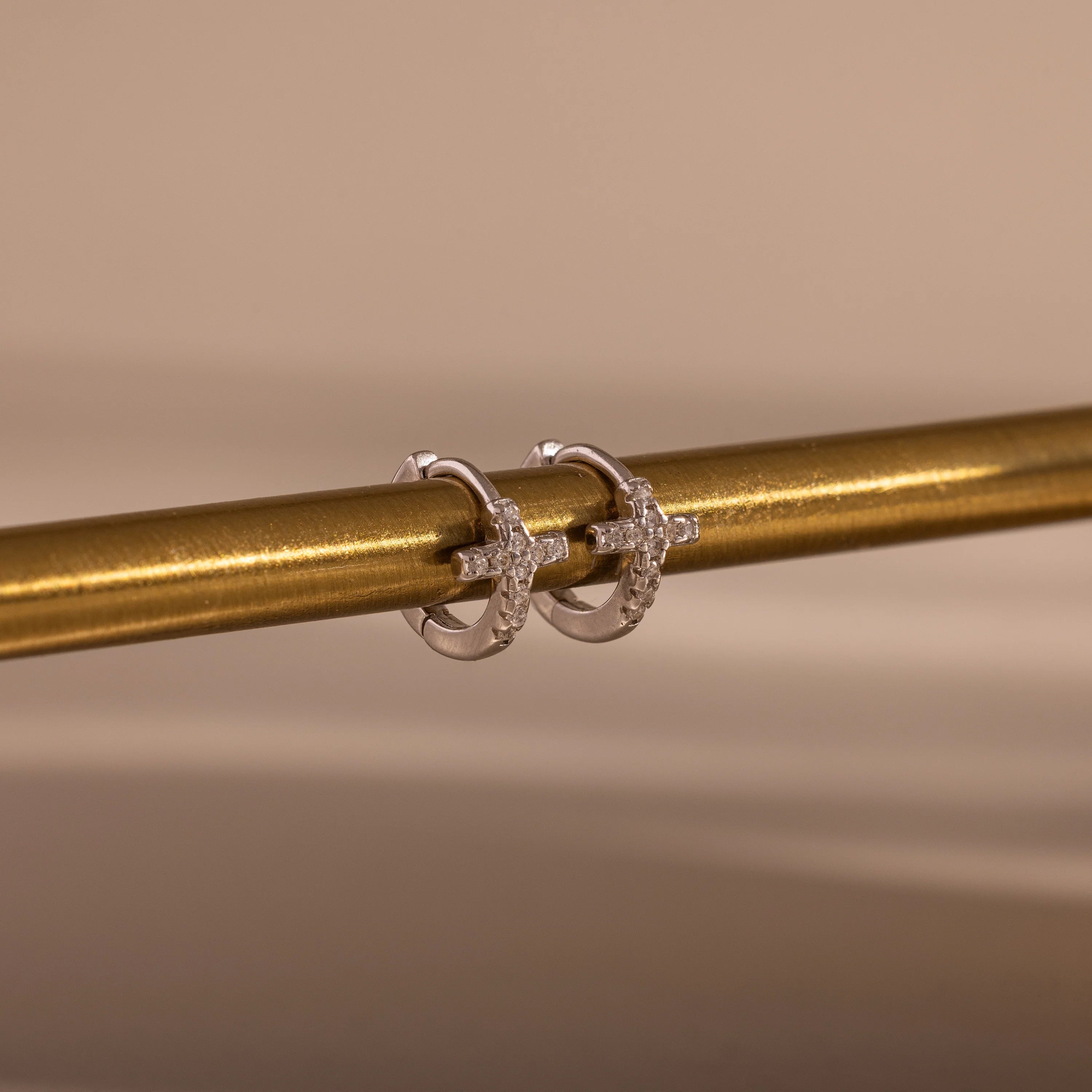 Diamond Cross Huggies Silver 18K Gold Plated