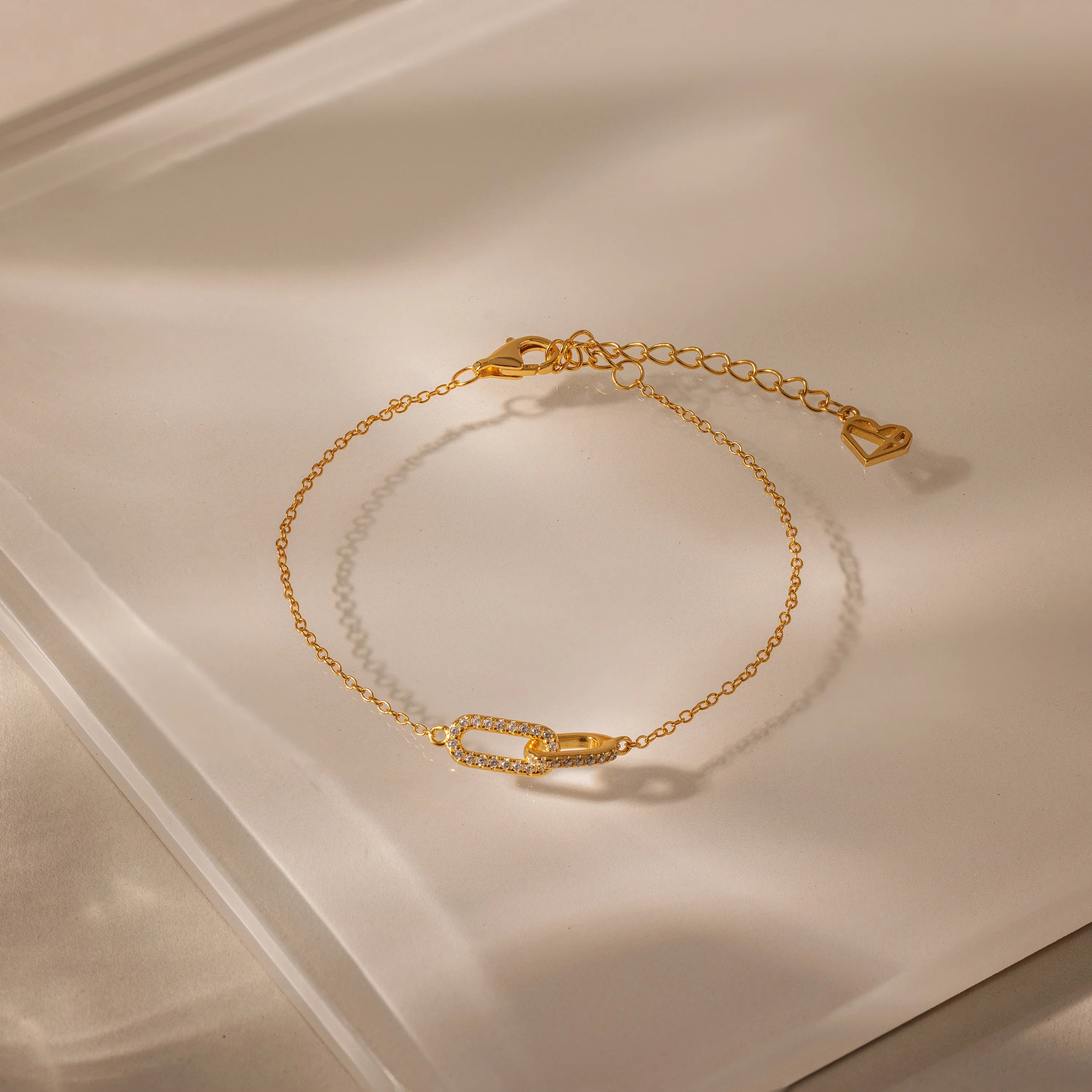Duo Pave Link Pendant Bracelet Silver 18K Gold Plated