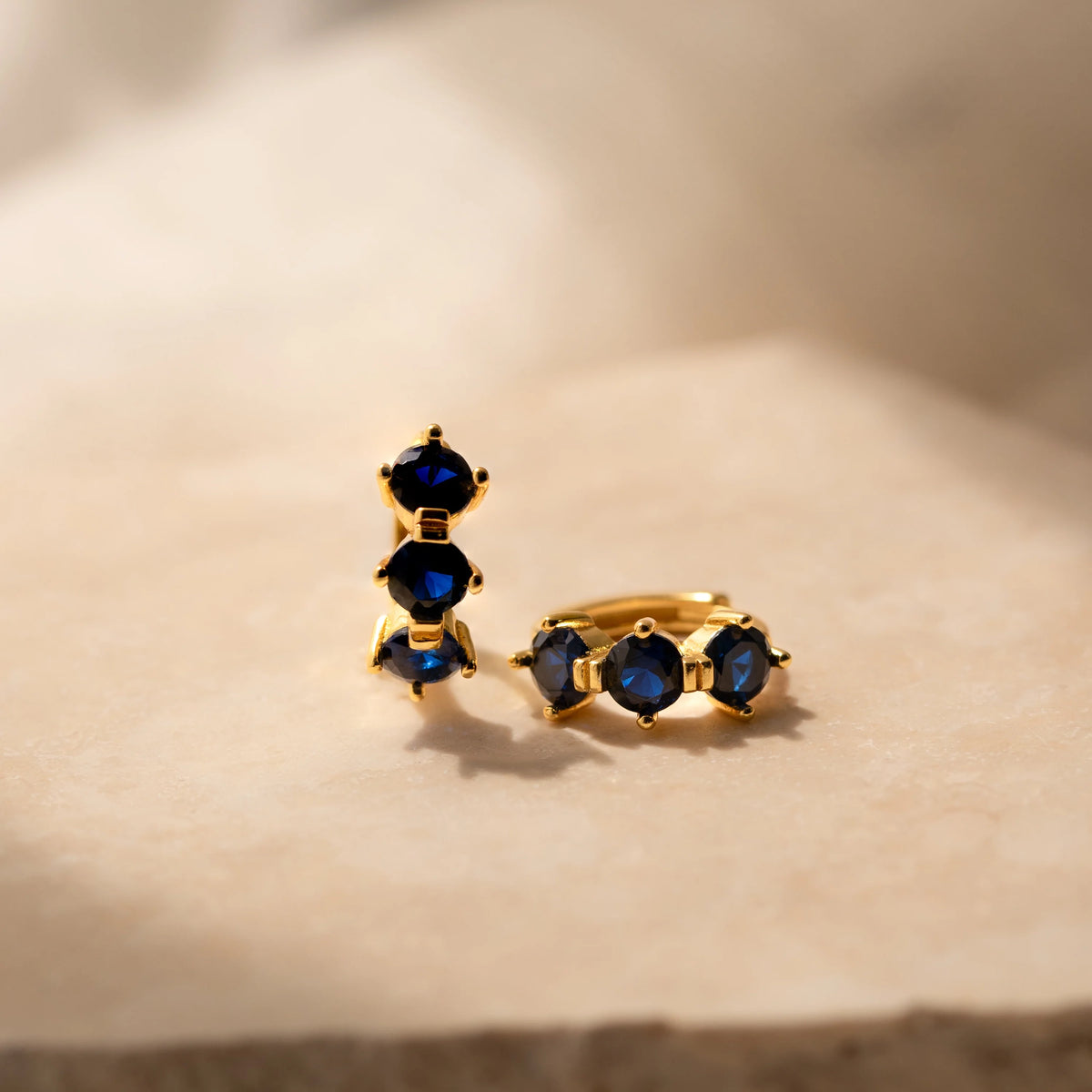 Triple Sapphire Huggies Silver 18K Gold Plated