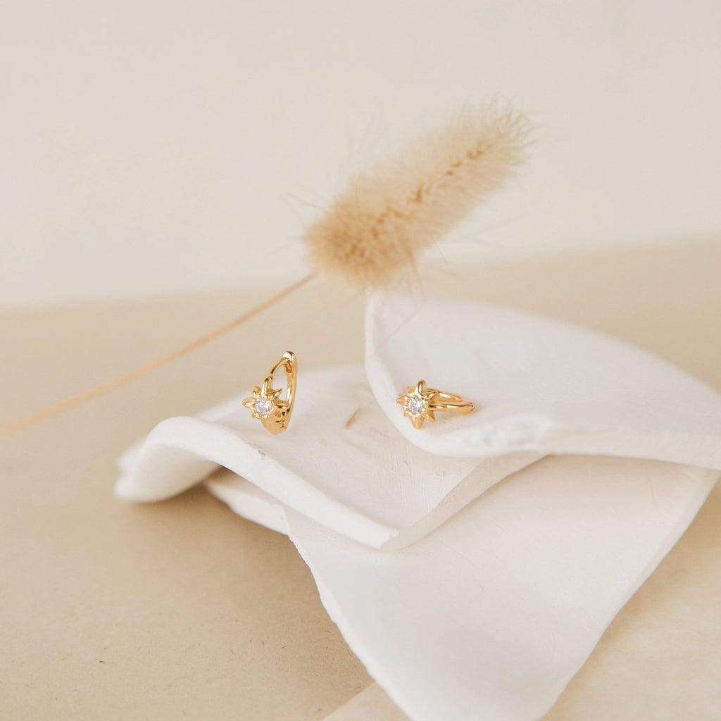 Diamond Sun Huggies Silver 18K Gold Plated