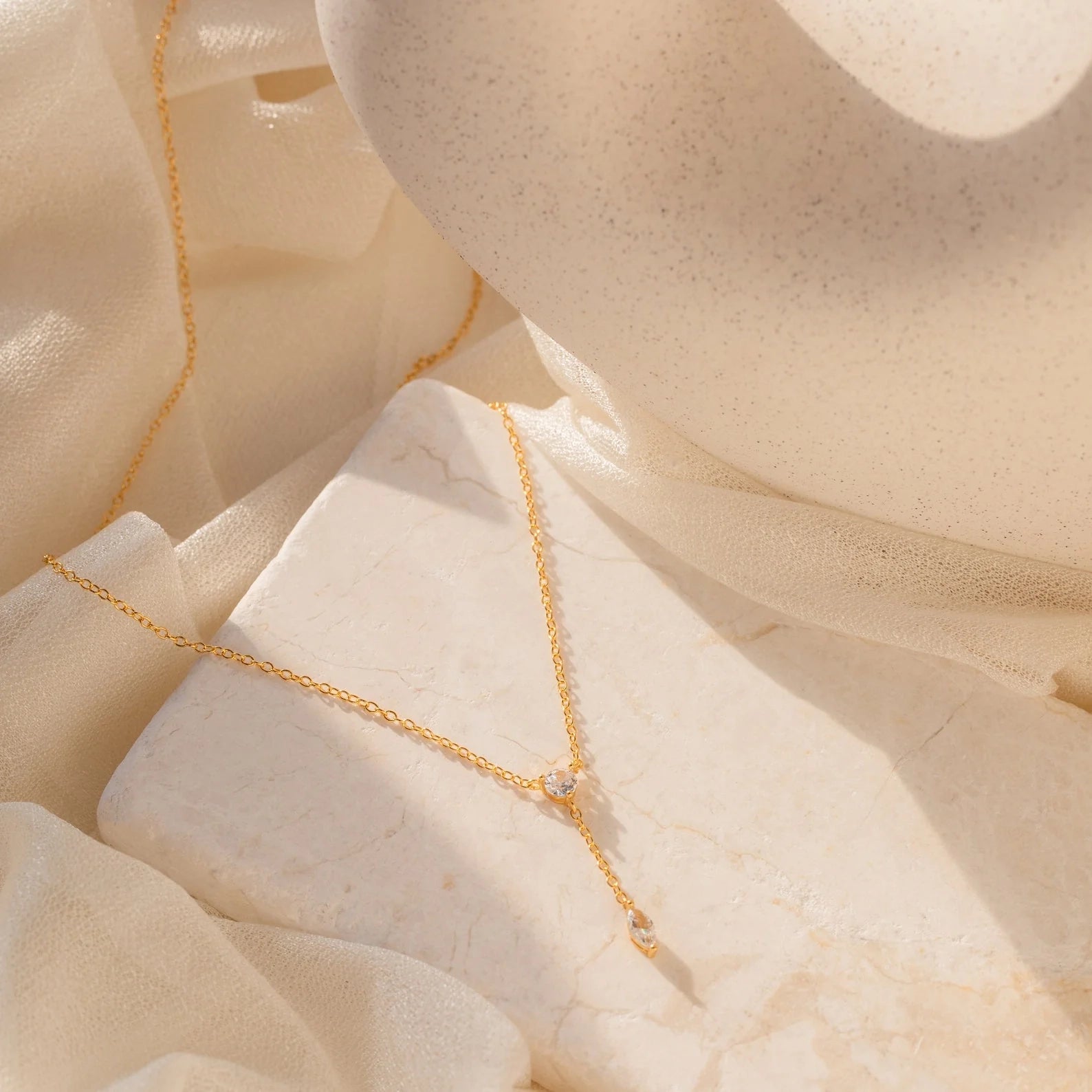 Diamond Lariat Necklace Silver 18K Gold Plated