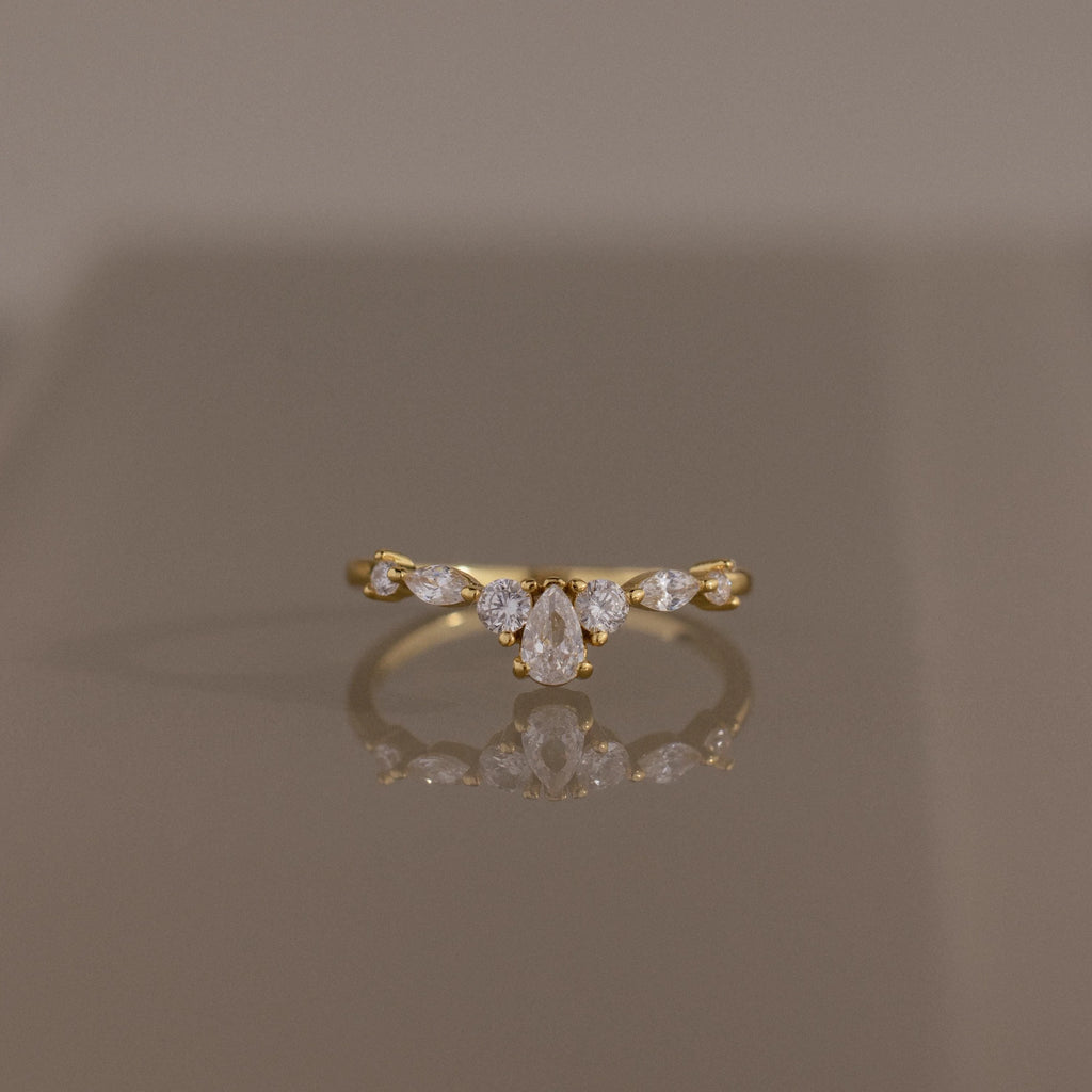 Pear & Marquise Diamond Curve Ring Silver 18K Gold Plated