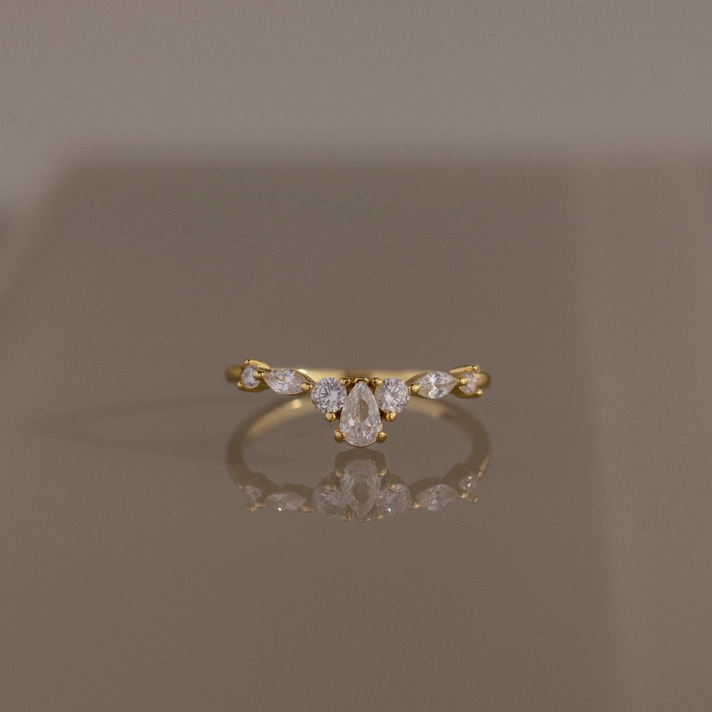 Pear & Marquise Diamond Curve Ring Silver 18K Gold Plated