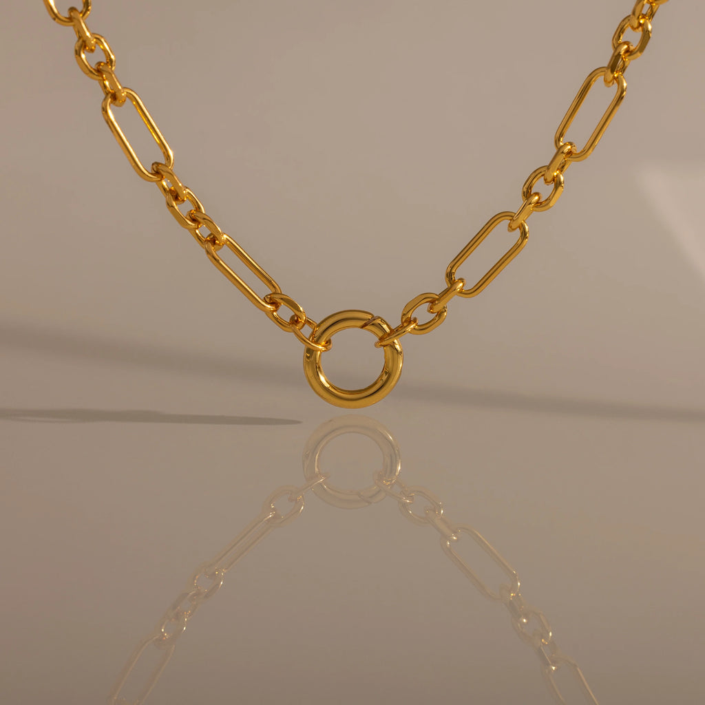 Rolo Circle Figaro Necklace Silver 18K Gold Plated