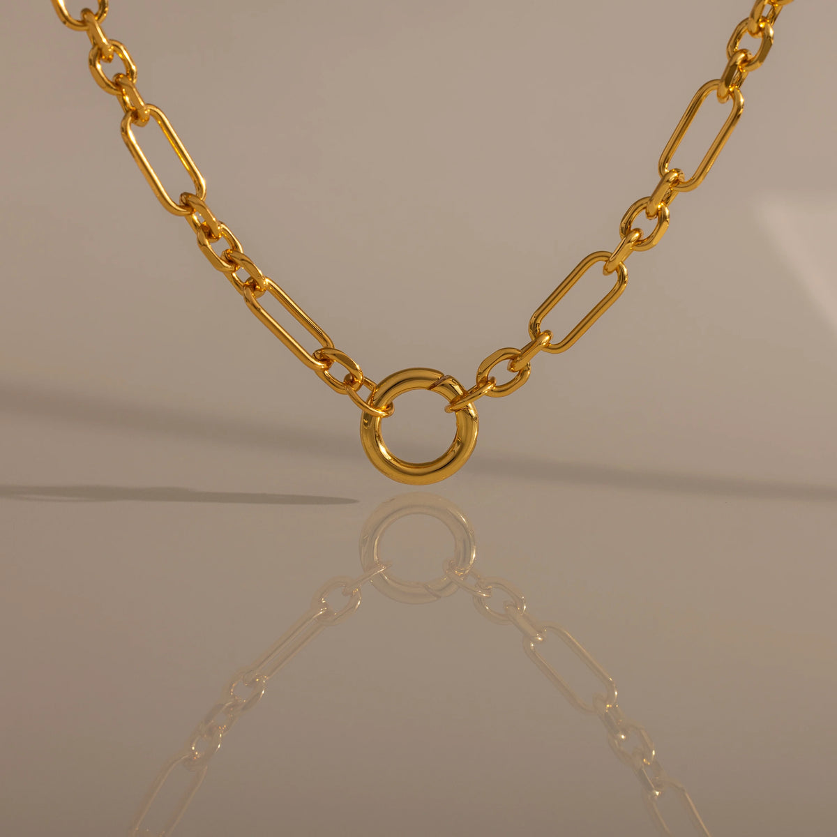 Rolo Circle Figaro Necklace Silver 18K Gold Plated
