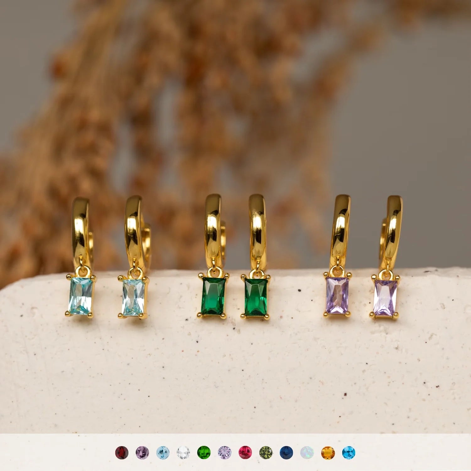 Subtle Birthstone Sparkle: Baguette Birthstone Huggie Hoops