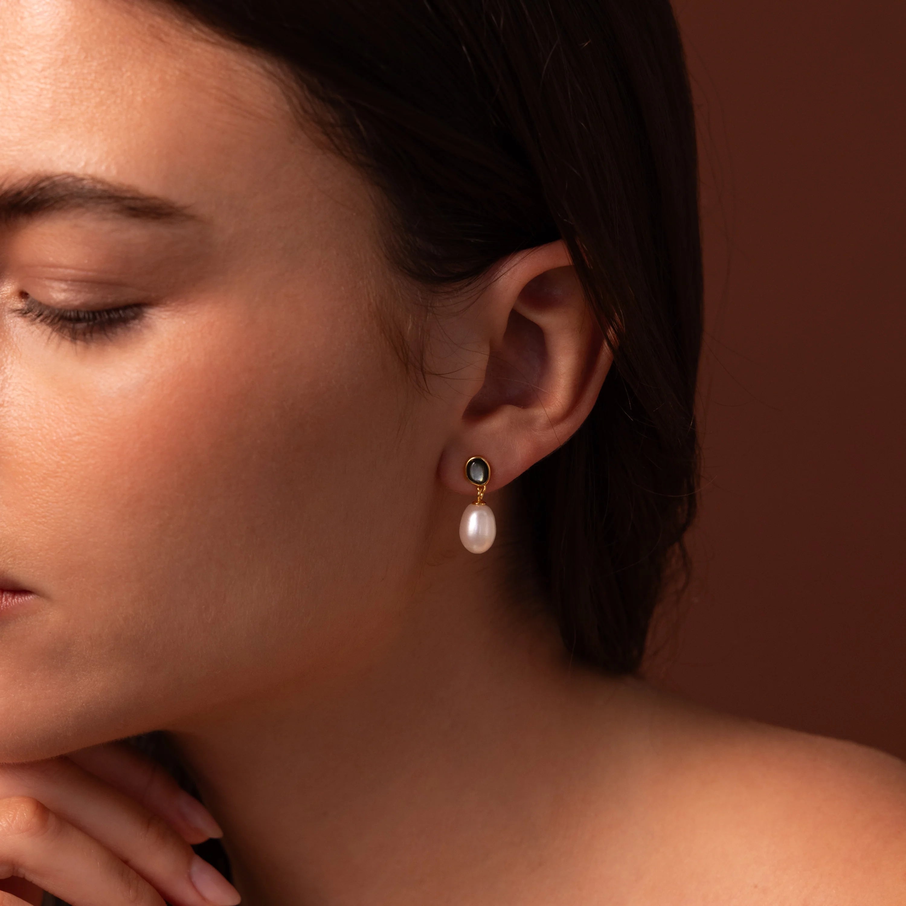Midnight Pearl Drop Earrings Silver 18K Gold Plated