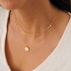 Beaded Pearl Station Necklace Silver 18K Gold Plated